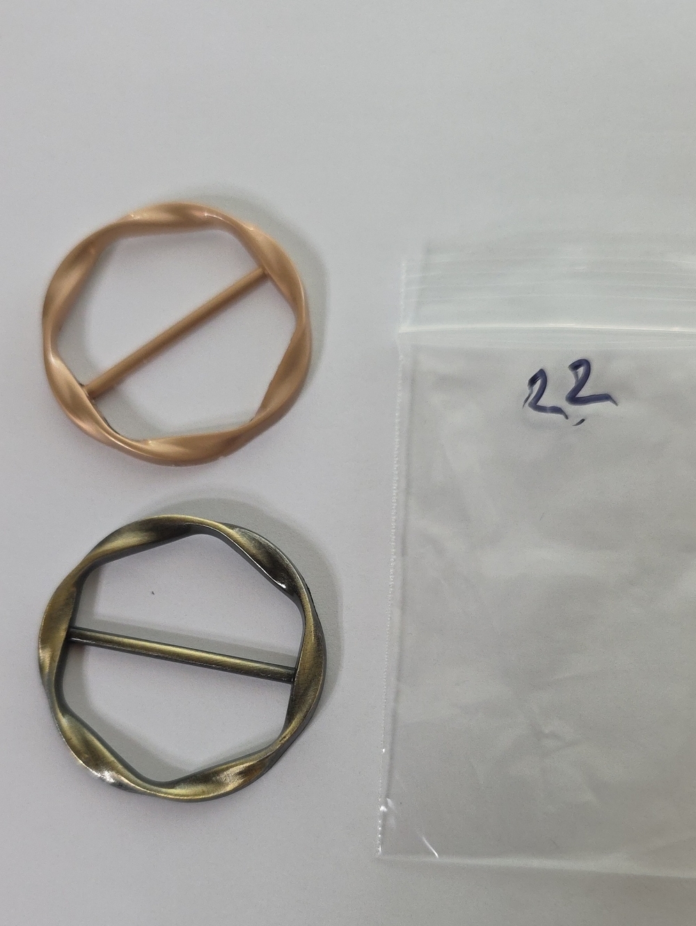 22. Round Twisted Scarf/Tee Slide - Matte Gold and Antique Brass